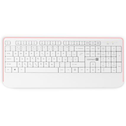 CONNECT IT CKM-7801-CS - Teclado y ratón inalámbricos 1200 DPI con localización para checo/eslovaco 1xAAA + 1xAA blanco/rosa