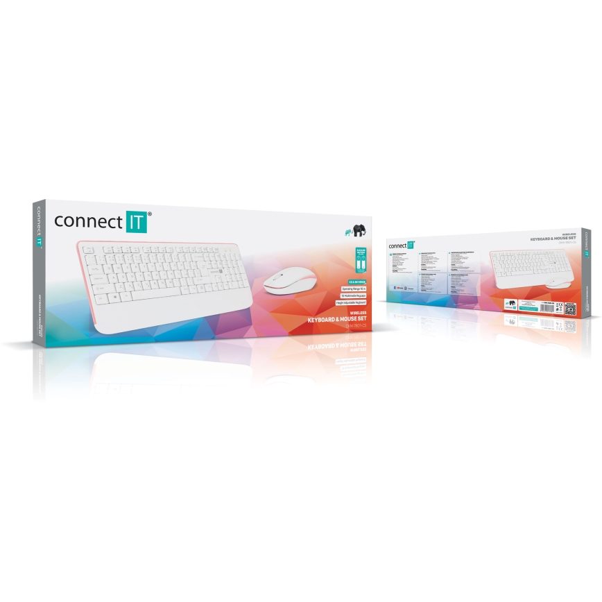 CONNECT IT CKM-7801-CS - Teclado y ratón inalámbricos 1200 DPI con localización para checo/eslovaco 1xAAA + 1xAA blanco/rosa