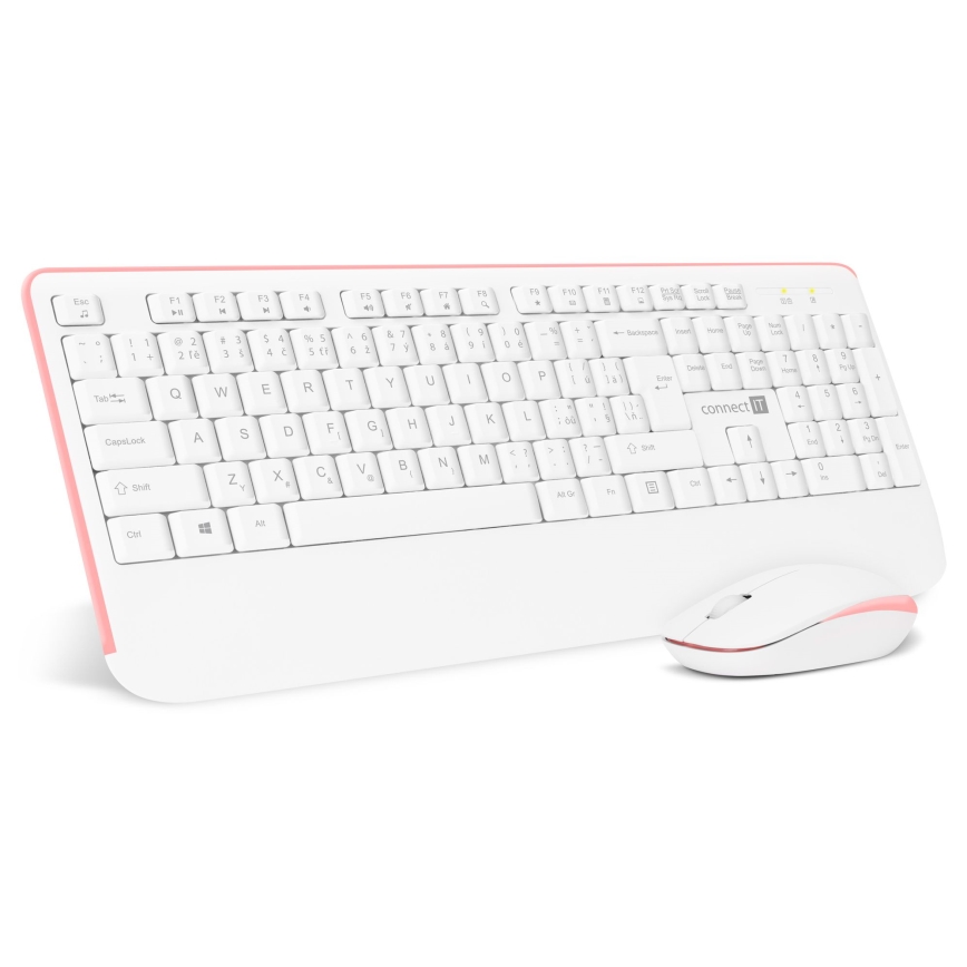 CONNECT IT CKM-7801-CS - Teclado y ratón inalámbricos 1200 DPI con localización para checo/eslovaco 1xAAA + 1xAA blanco/rosa