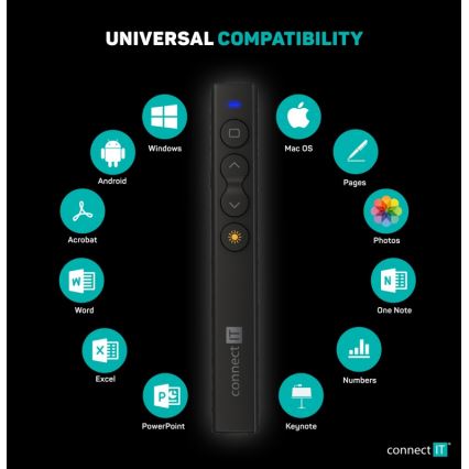 CONNECT IT CLP-2050-BK - Presentador inalámbrico con puntero láser 1xAAA