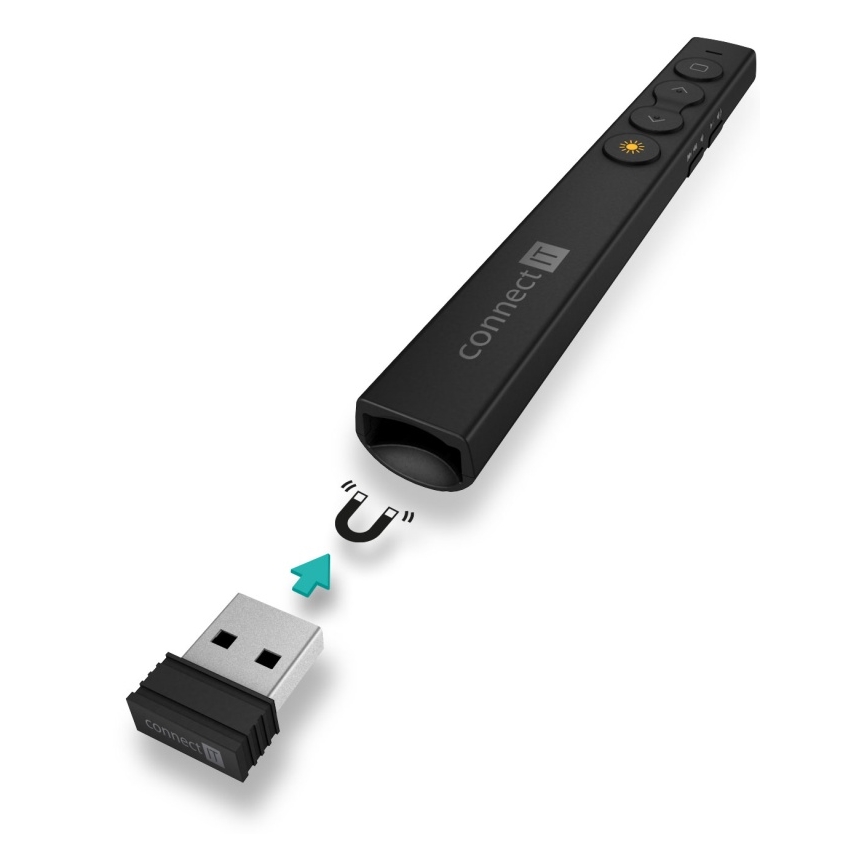 CONNECT IT CLP-2050-BK - Presentador inalámbrico con puntero láser 1xAAA