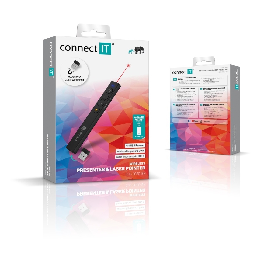 CONNECT IT CLP-2050-BK - Presentador inalámbrico con puntero láser 1xAAA