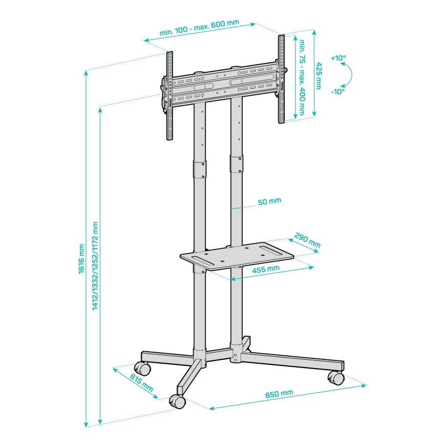 CONNECT IT CMH-9100-BK - Soporte móvil para TV con estante 37-70” negro