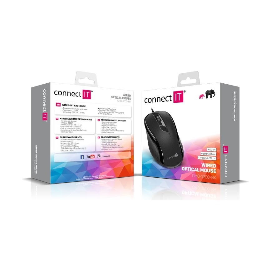 CONNECT IT CMO-1200-BK - Ratón con cable 1000 DPI negro