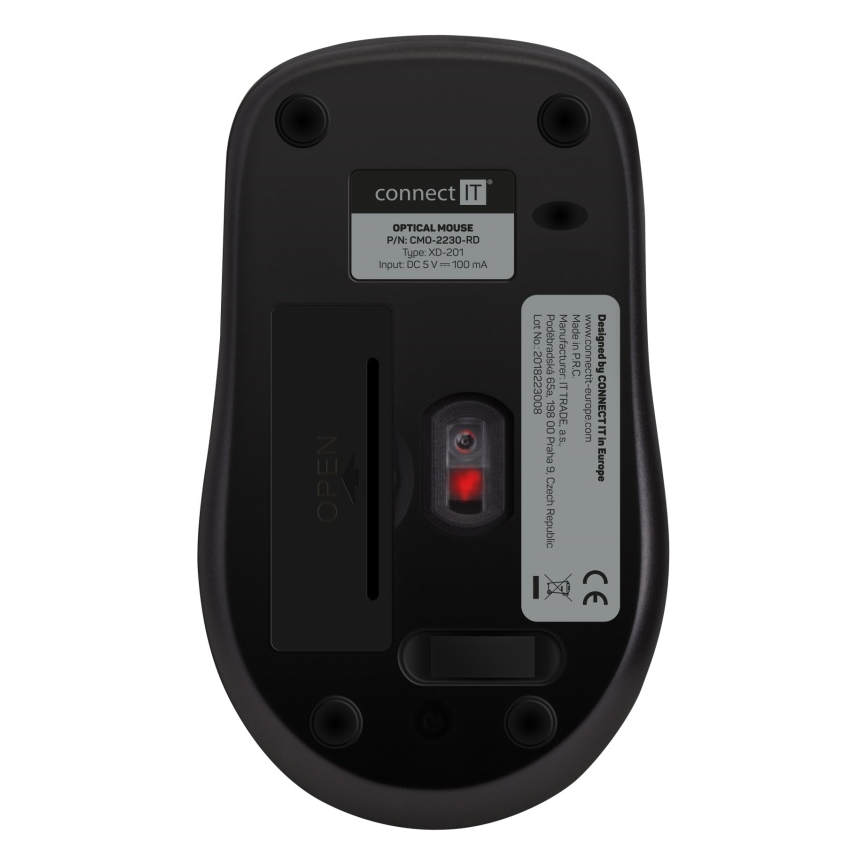 CONNECT IT CMO-2230-RD - Ratón inalámbrico silencioso MUTE 1200 DPI 1xAA negro/rojo