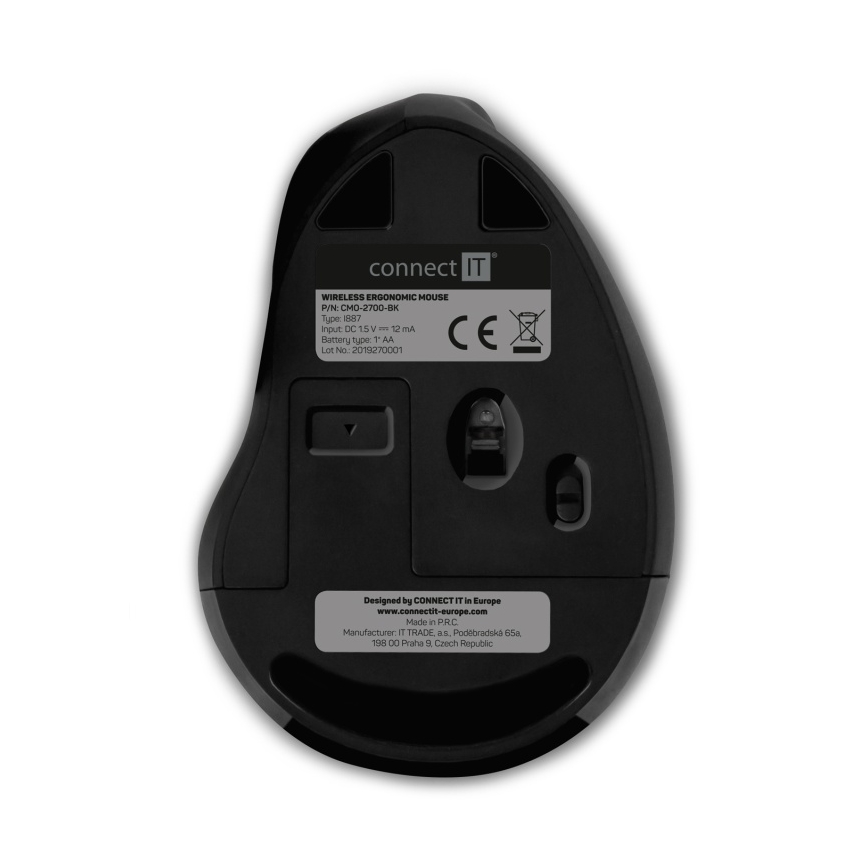 CONNECT IT CMO-2700-BK - Ratón ergonómico inalámbrico 800/1200/1600 DPI 1xAA negro