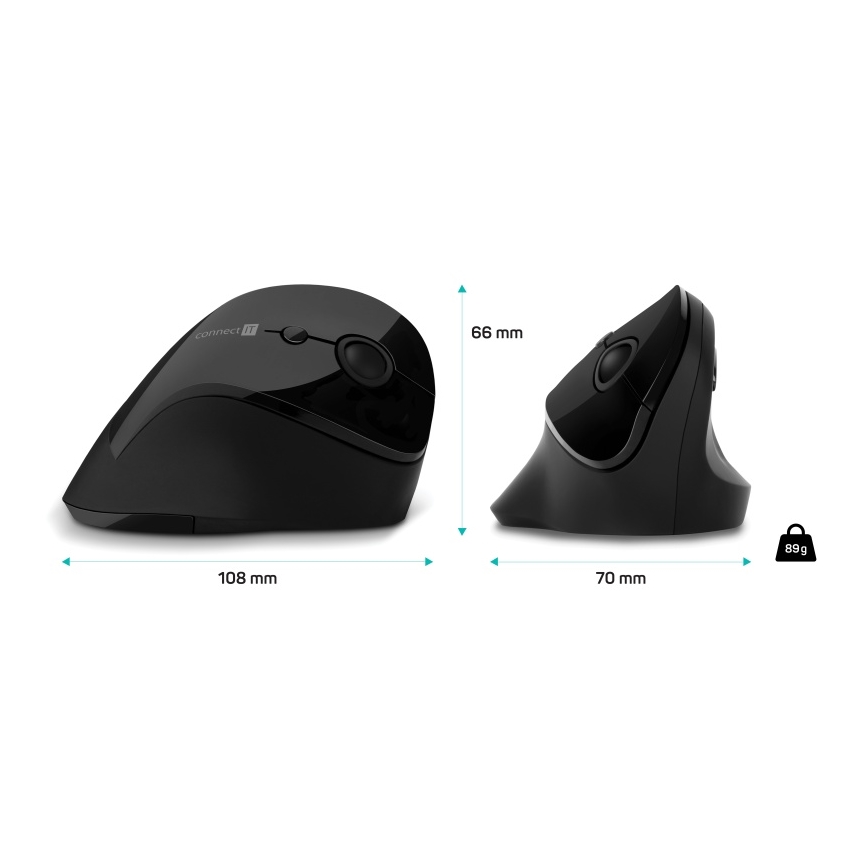 CONNECT IT CMO-2700-BK - Ratón ergonómico inalámbrico 800/1200/1600 DPI 1xAA negro
