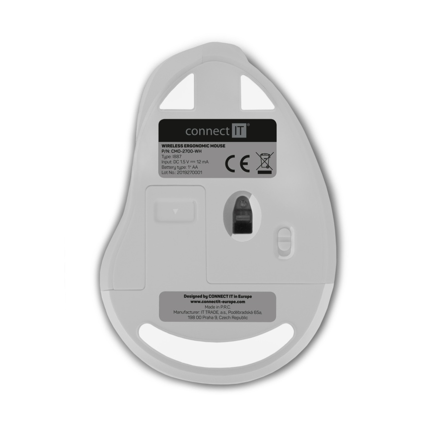 CONNECT IT CMO-2700-WH - Ratón ergonómico inalámbrico 800/1200/1600 DPI 1xAA blanco