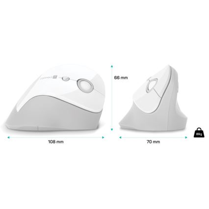 CONNECT IT CMO-2700-WH - Ratón ergonómico inalámbrico 800/1200/1600 DPI 1xAA blanco