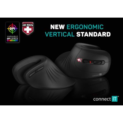 CONNECT IT CMO-2900-BK - Ratón ergonómico inalámbrico 800/1200/1600 DPI 1xAA negro