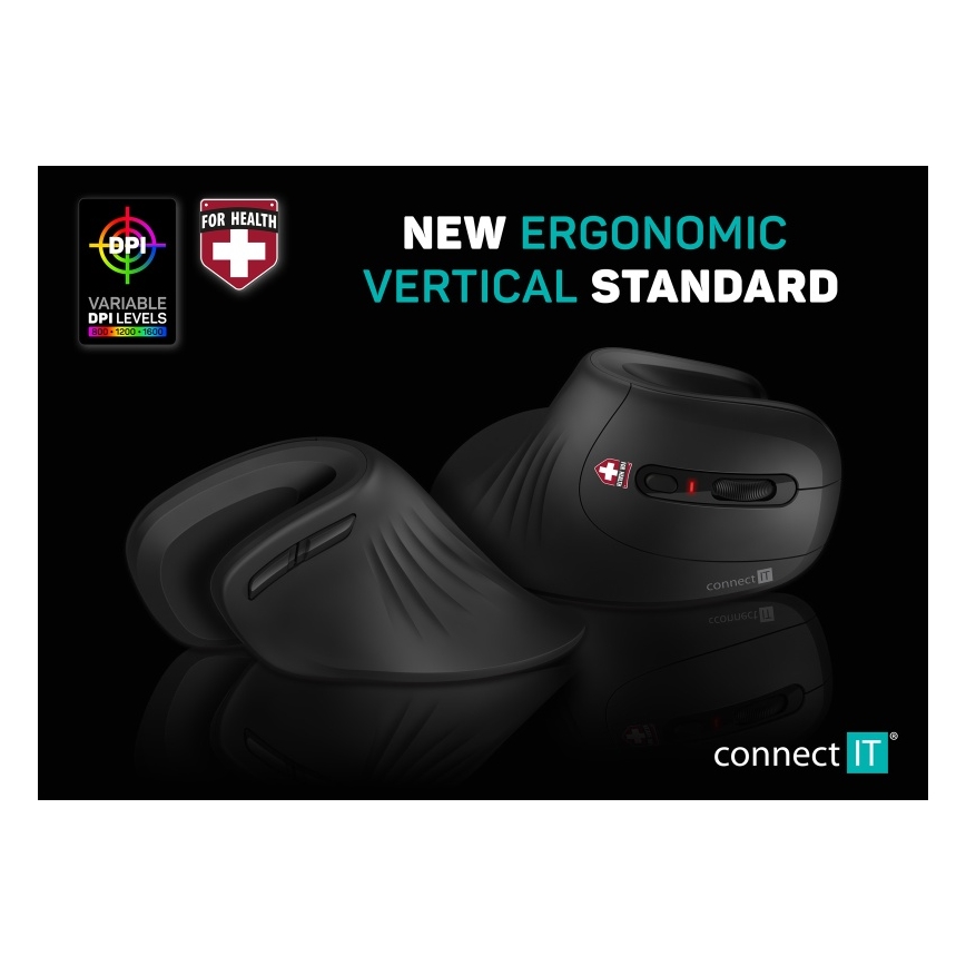 CONNECT IT CMO-2900-BK - Ratón ergonómico inalámbrico 800/1200/1600 DPI 1xAA negro