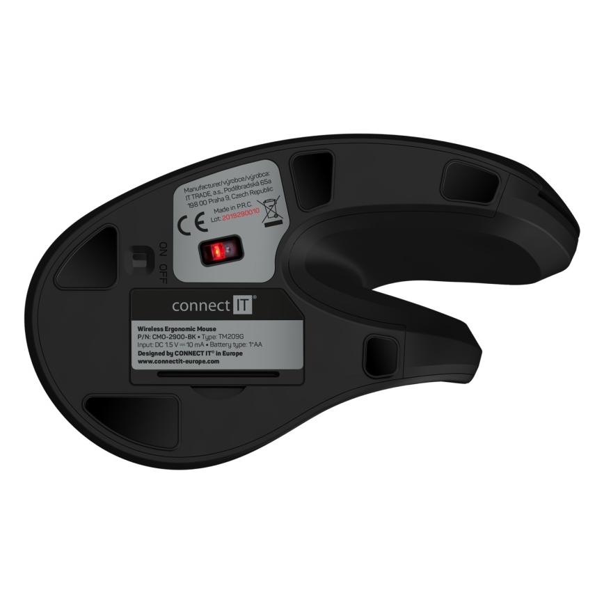 CONNECT IT CMO-2900-BK - Ratón ergonómico inalámbrico 800/1200/1600 DPI 1xAA negro
