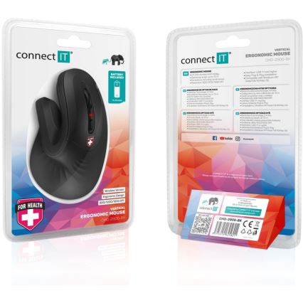 CONNECT IT CMO-2900-BK - Ratón ergonómico inalámbrico 800/1200/1600 DPI 1xAA negro