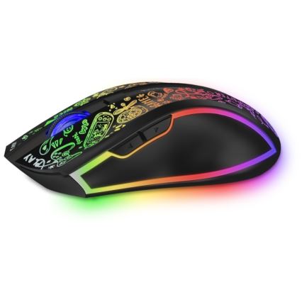 CONNECT IT CMO-3530-DD - LED RGB Ratón gaming inalámbrico recargable 800/1200/1600/2400/4800 DPI 600 mAh negro
