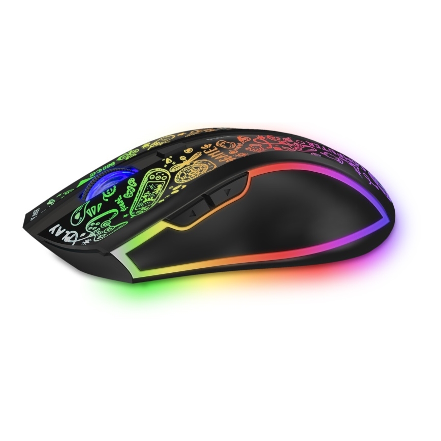 CONNECT IT CMO-3530-DD - LED RGB Ratón gaming inalámbrico recargable 800/1200/1600/2400/4800 DPI 600 mAh negro