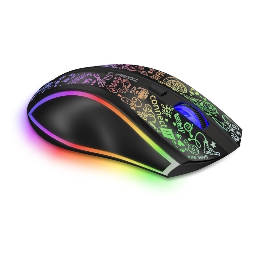 CONNECT IT CMO-3530-DD - LED RGB Ratón gaming inalámbrico recargable 800/1200/1600/2400/4800 DPI 600 mAh negro