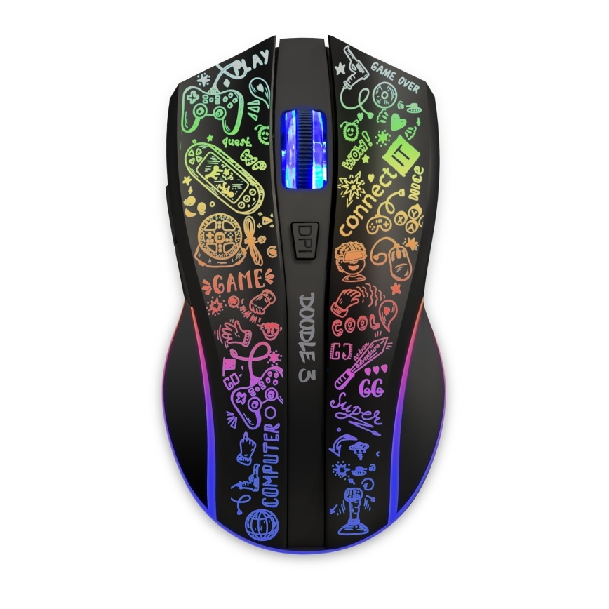 CONNECT IT CMO-3530-DD - LED RGB Ratón gaming inalámbrico recargable 800/1200/1600/2400/4800 DPI 600 mAh negro