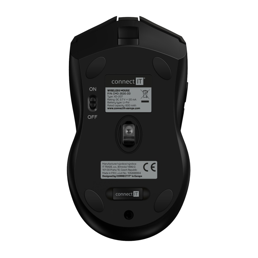 CONNECT IT CMO-3530-DD - LED RGB Ratón gaming inalámbrico recargable 800/1200/1600/2400/4800 DPI 600 mAh negro