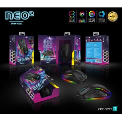 CONNECT IT CMO-3589-BK - LED RGB Ratón gaming con cable 200-7200 DPI negro