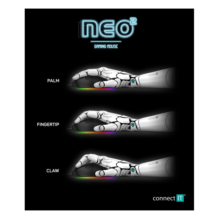 CONNECT IT CMO-3589-BK - LED RGB Ratón gaming con cable 200-7200 DPI negro