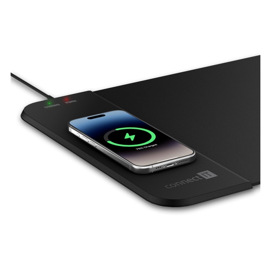 CONNECT IT CMP-2500-LG - Alfombrilla para teclado y ratón con Qi cargador inalámbrico 80x30 cm negro