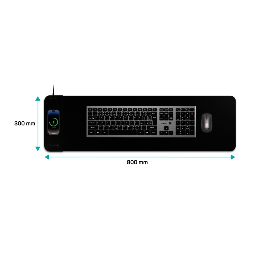 CONNECT IT CMP-2500-LG - Alfombrilla para teclado y ratón con Qi cargador inalámbrico 80x30 cm negro
