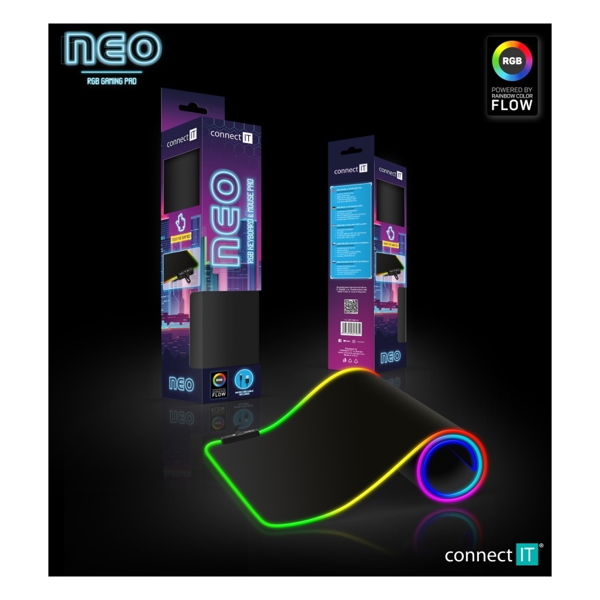 CONNECT IT CMP-3100-LG - LED RGB Alfombrilla para teclado y ratón gaming 80x30 cm negro