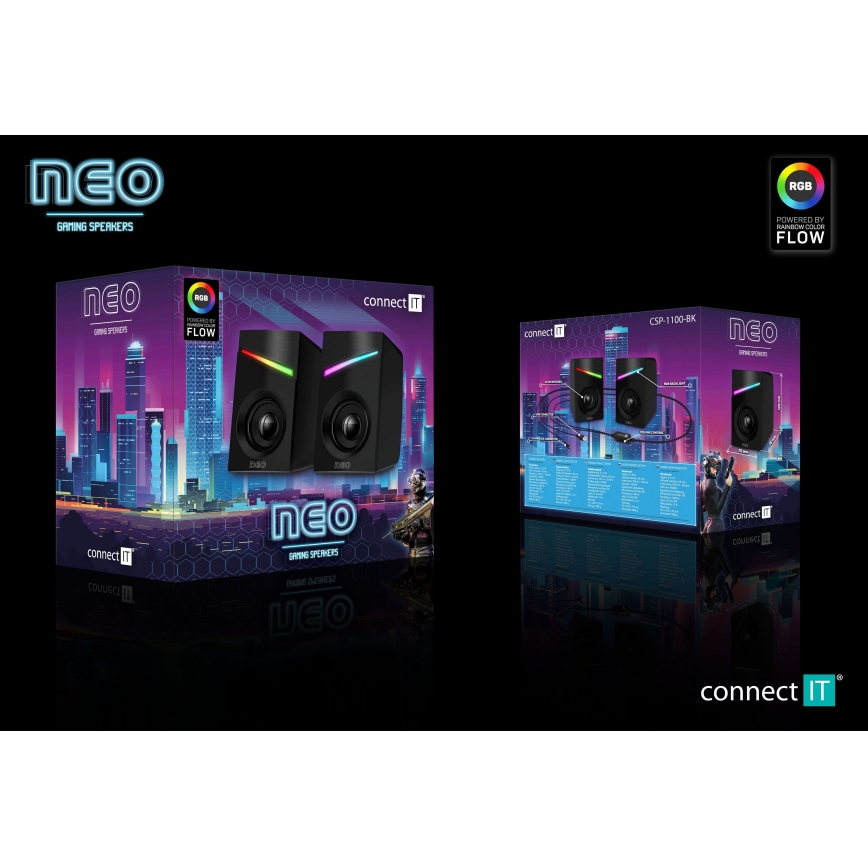 CONNECT IT CSP-1100-BK - SET 2x LED RGB Altavoz gaming 6W/5V negro
