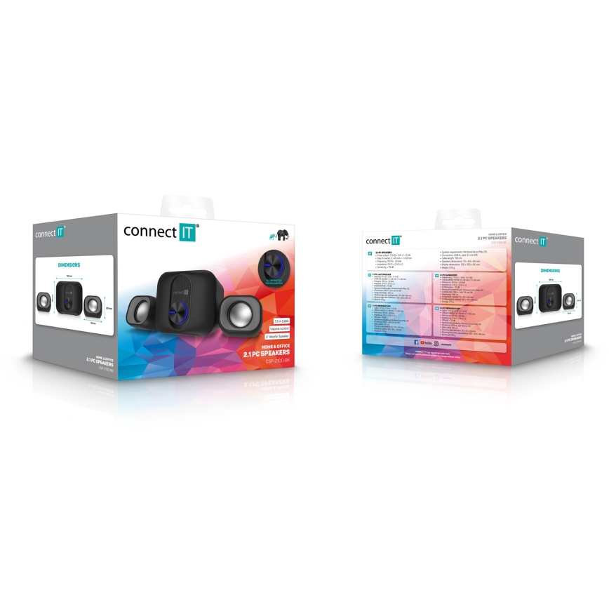 CONNECT IT CSP-2100-BK - LED Conjunto de altavoces con subwoofer 11W/5V negro