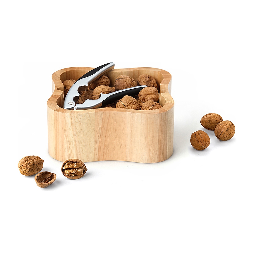 Continenta C3199 - Cuenco para nueces con cascanueces 24,5x24,5x8 cm árbol de caucho