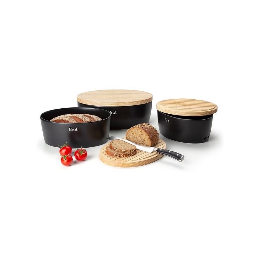Continenta C3731 - Panera con tapa 27x20x13,5 cm madera de caucho