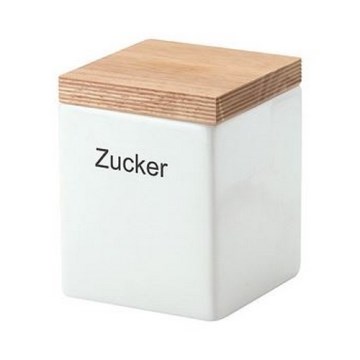 Continenta C3912 - Caja de cerámica para alimentos con tapa 10x10x12,5cm madera de caucho