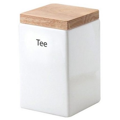 Continenta C3913 - Caja de cerámica para alimentos con tapa 10x10x16,5 cm madera de caucho