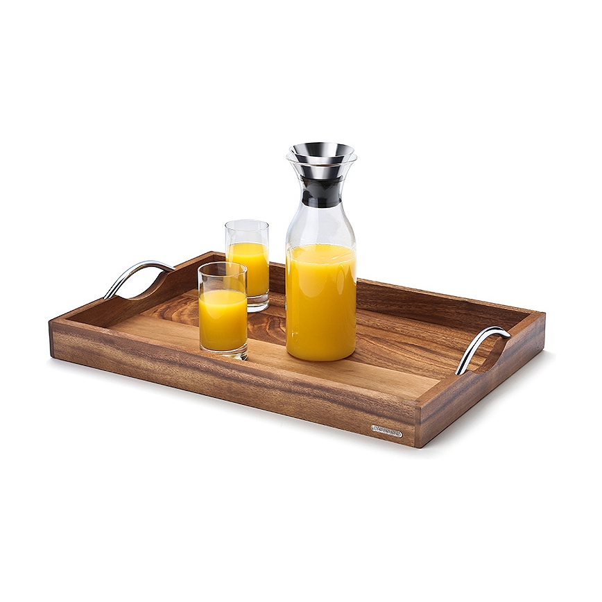 Continenta C4867 - Bandeja con asas de metal 53x36 cm acacia