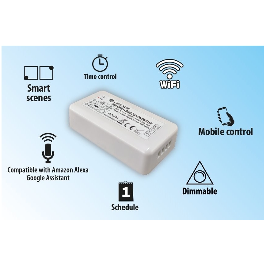 Controlador inteligente para cintas LED unicolor 5-24V Wi-Fi Tuya