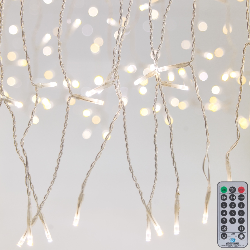 Cortina de Navidad exterior LED regulable CURTAIN 360xLED/8,4W/230V 2x2 m IP44 blanco cálido + control remoto