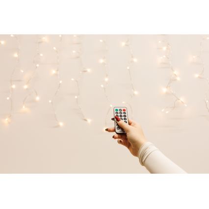 Cortina de Navidad exterior LED regulable CURTAIN 360xLED/8,4W/230V 2x2 m IP44 blanco cálido + control remoto