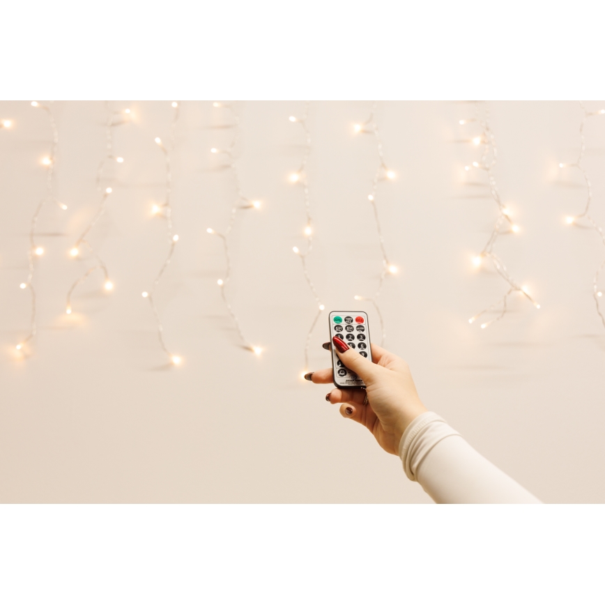 Cortina de Navidad exterior LED regulable CURTAIN 360xLED/8,4W/230V 2x2 m IP44 blanco cálido + control remoto