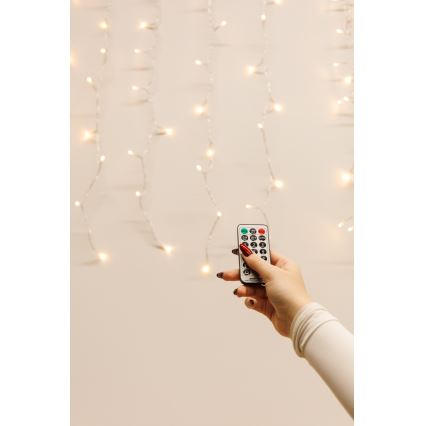 Cortina de Navidad exterior LED regulable CURTAIN 360xLED/8,4W/230V 2x2 m IP44 blanco cálido + control remoto