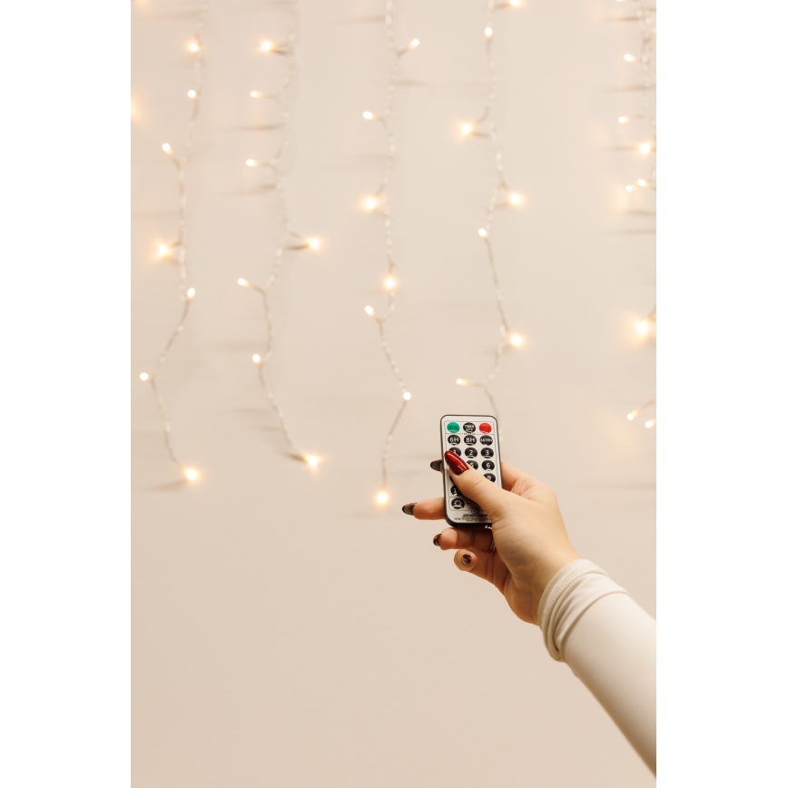 Cortina de Navidad exterior LED regulable CURTAIN 360xLED/8,4W/230V 2x2 m IP44 blanco cálido + control remoto