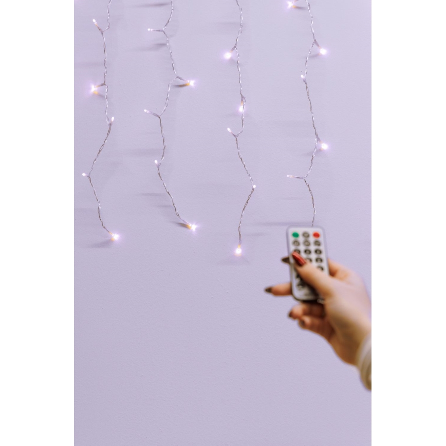 Cortina de Navidad exterior LED regulable CURTAIN 360xLED/8,4W/230V 2x2 m IP44 blanco cálido + control remoto