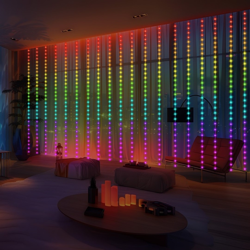 Cortina de Navidad LED RGB regulable WIZARD 300xLED/USB 3x3m + control remoto