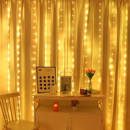 Cortina de Navidad LED RGB regulable WIZARD 300xLED/USB 3x3m + control remoto
