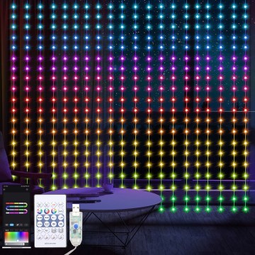 Cortina de Navidad LED RGB regulable WIZARD 400xLED/USB 2x2m + control remoto
