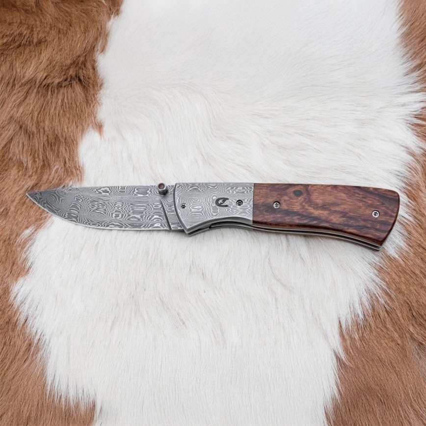 Cuchillo plegable Damasco 8 cm palo de hierro