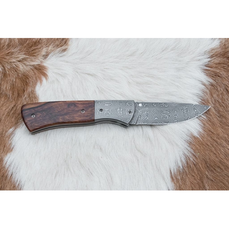 Cuchillo plegable Damasco 8 cm palo de hierro