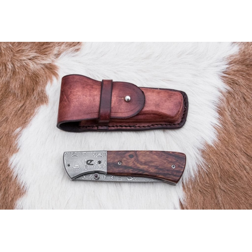 Cuchillo plegable Damasco 8 cm palo de hierro