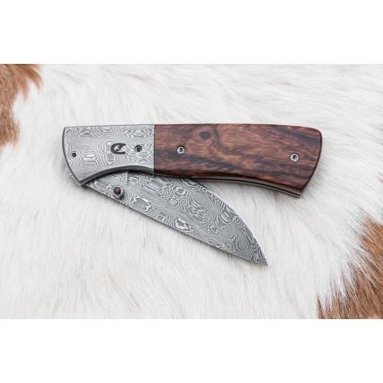 Cuchillo plegable Damasco 8 cm palo de hierro