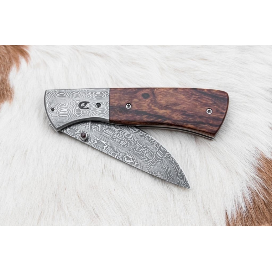 Cuchillo plegable Damasco 8 cm palo de hierro