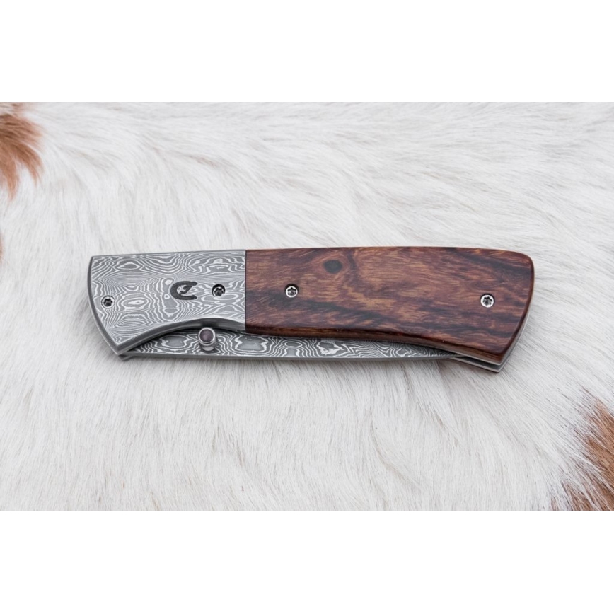 Cuchillo plegable Damasco 8 cm palo de hierro
